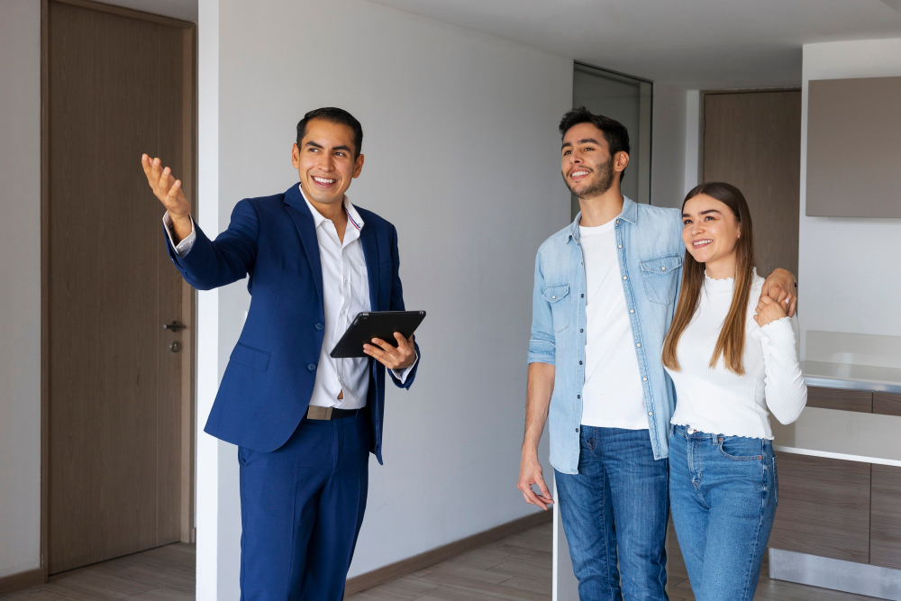 pareja-tiro-medio-hablando-agente-inmobiliario